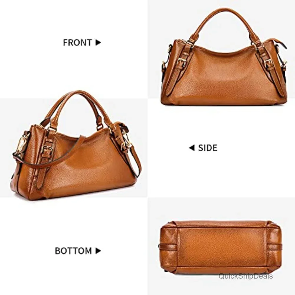Genuine Leather Satchel Hobo Bag with Removable Strap
